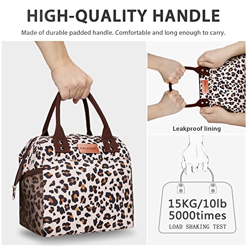 BALORAY Lunch Bag for Women Men, Large Adult Insulated Lunch Box for Office Work School Picnic Beach, Leakproof Lunch Cooler Tote Bag with Adjustable Shoulder Strap (Leopard)