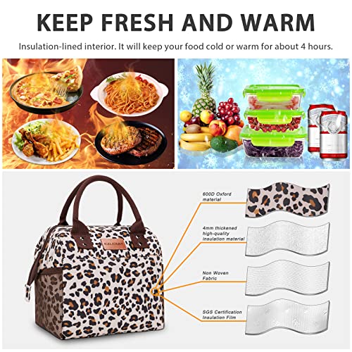 BALORAY Lunch Bag for Women Men, Large Adult Insulated Lunch Box for Office Work School Picnic Beach, Leakproof Lunch Cooler Tote Bag with Adjustable Shoulder Strap (Leopard)