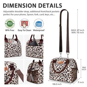 BALORAY Lunch Bag for Women Men, Large Adult Insulated Lunch Box for Office Work School Picnic Beach, Leakproof Lunch Cooler Tote Bag with Adjustable Shoulder Strap (Leopard)