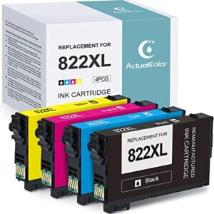 actualcolor c remanufactured ink cartridge replacement for epson 822xl ink cartridge combo pack t822xl 822 xl for workforce pro wf-4833 3820 4830 4820 4834 printer (black cyan magenta yellow, 4p)