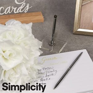 Simplicity 81187-SU Silver Guest Sign In Pen with Pen Stand Set, 2pcs, Black Ink