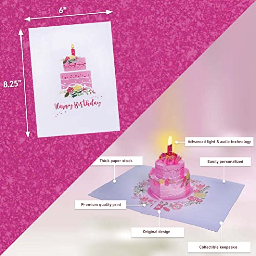 100 Greetings Birthday LIGHTS & MUSIC Pink Cake Card – Plays Hit Song JUST THE WAY YOU ARE – Pop Up Birthday Card for Wife, Girlfriend, Mom - Pop Up Birthday Cards for Women – Musical Birthday Cards