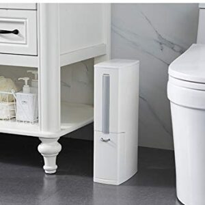 Cq acrylic Slim Plastic Trash Can 1.3 Gallon, Trash can with Toilet Brush Holder, 5 Liter Garbage Can with Press Top Lid, White Rectangular Modern Waste Can for Bathroom