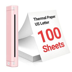 odaro pink m08f letter portable printer for travel with 100 sheets continual thermal paper 8.5″ x 11″ letter size