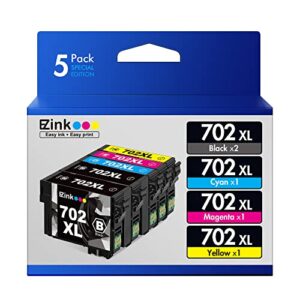 e-z ink (tm) remanufactured ink cartridge replacement for epson 702xl 702 t702xl t702 to use with workforce pro wf-3720 wf-3733 wf-3730 printer (5 pack)