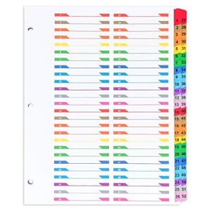 amazon basics 52-tab paper binder divider,numbered, multi-color, 1 set