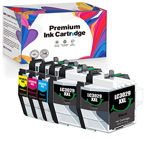 LC3029 XXL 5PKS Super High Yield Compatible Ink Cartridges Includes 2 Black, 1 Cyan,1 Magenta,1 Yellow for Brother LC3029 Ink Cartridges for MFC-J6535DW MFC-J6935DW MFC-J5830DW MFC-J5930DW Printer