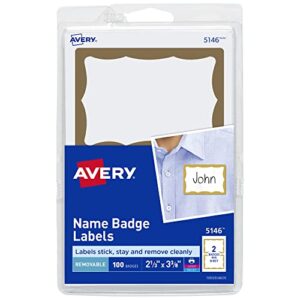 avery personalized name tags, print or write, gold border, 2-11/32″ x 3-3/8″, 100 adhesive tags (5146)