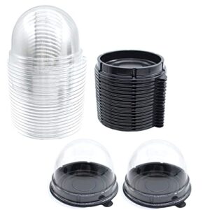 50 set clear plastic mini cupcake boxes muffin pod dome muffin single container box wedding birthday gifts boxes supplies (black)