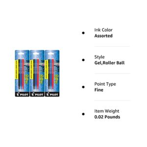 Pilot Gel Ink Refills for FriXion Erasable Gel Ink Pen, Fine Point, Assorted Ink, Pack of 9 (77335)