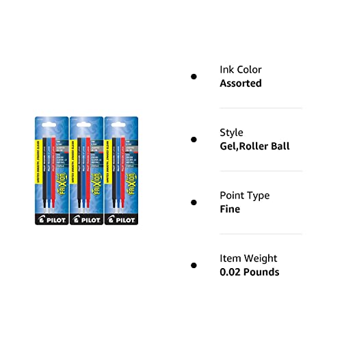 Pilot Gel Ink Refills for FriXion Erasable Gel Ink Pen, Fine Point, Assorted Ink, Pack of 9 (77335)