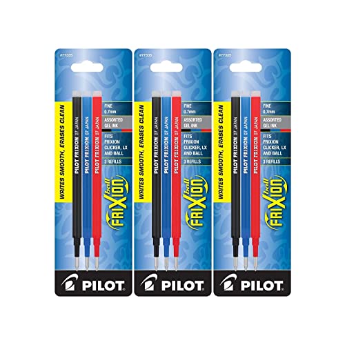 Pilot Gel Ink Refills for FriXion Erasable Gel Ink Pen, Fine Point, Assorted Ink, Pack of 9 (77335)