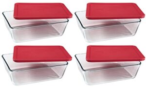 pyrex containers simply store 6-cup rectangular glass food storage red plastic covers … (pack of 4 containers)