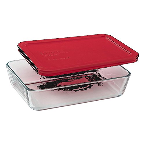 PYREX Containers Simply Store 6-cup Rectangular Glass Food Storage Red Plastic Covers ... (Pack of 4 Containers)