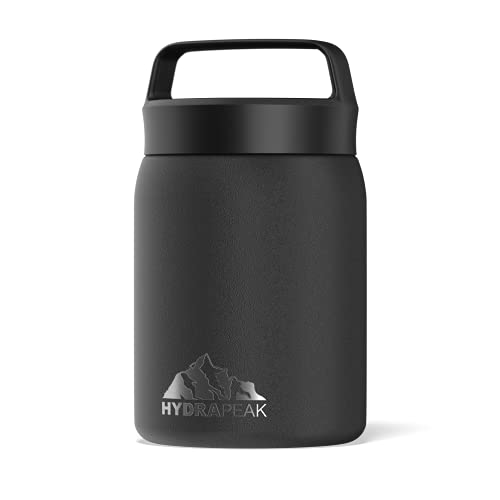 Hydrapeak 18oz Insulated Food Jar, Kids Thermos for Hot Food | Leak Proof Stainless Steel Soup Thermos Lunch Box for Kids | 10 Hours Hot : 16 Hours Cold Vacuum Insulated Food containers (Black)