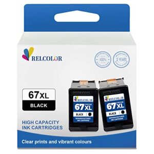 relcolor remanufactured hp 67xl 67 xl black 2 pack ink cartridge for 2700 2700e 2752 2752e 2755 2755e 4100 4100e 4152e 4155 4155e 6000 6055e 6055 6400 6458 6452 6458e 6455 6455e printer hp67 hp67xl