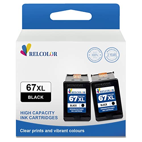 Relcolor Remanufactured HP 67XL 67 XL Black 2 Pack Ink Cartridge for 2700 2700e 2752 2752e 2755 2755e 4100 4100e 4152e 4155 4155e 6000 6055e 6055 6400 6458 6452 6458e 6455 6455e Printer HP67 HP67XL