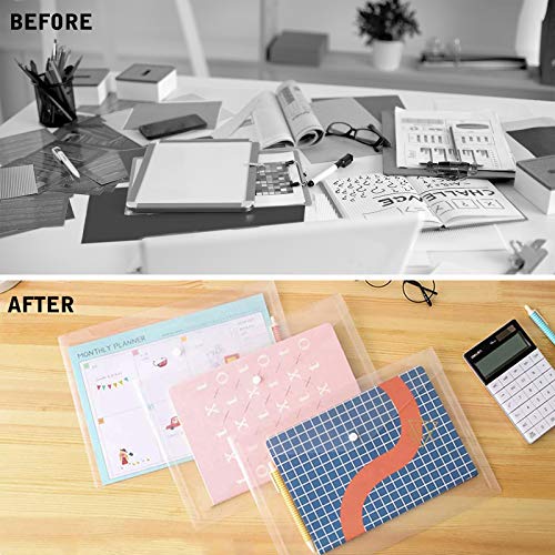 EOOUT 50pcs Plastic Envelopes with Button Snap Closure, Clear Plastic Poly Envelope, Folders for Documents, Waterproof Plastic File Folder, Letter Size, A4 Size, for School and Office Supplies