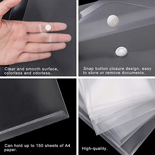 EOOUT 50pcs Plastic Envelopes with Button Snap Closure, Clear Plastic Poly Envelope, Folders for Documents, Waterproof Plastic File Folder, Letter Size, A4 Size, for School and Office Supplies