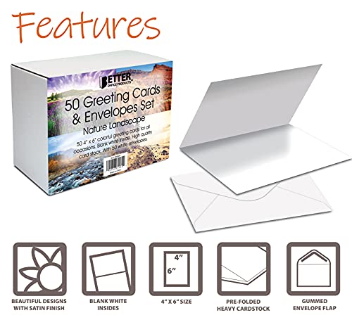 Better Office Products 50-Pack All Occasion Greeting Cards Box Set, 4 x 6 inch, 50 Assorted Blank Note Cards & 50 Envelopes, 6 Nature Photography Americana Designs, Blank Inside, 50 Pack