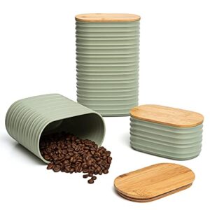 mixpresso 3 piece set of airtight plastic canister with bamboo lid, canisters for kitchen counter, coffee and sugar canister set, decorative sugar container, kitchen decor for counter