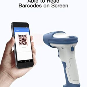 Inateck Bluetooth Barcode Scanner, 2D Wireless Barcode Scanner, Bluetooth 5.0 and 2.4Ghz Adapter, 3 in 1 Reader, Support GS1 Barcode, BCST-73 Blue White