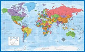 laminated world map – 18″ x 29″ – wall chart map of the world – made in the usa