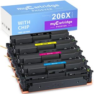 mycartridge phoever (206x with chip) compatible toner cartridge replacement for hp 206x w2110x 206a high yield fit for m255dw mfp m283fdw m283cdw m282nw printer (black,cyan,magenta,yellow,4-pack)