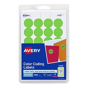 avery removable print or write dot stickers 3/4 inch, neon green, pack of 1008 round stickers (5468)