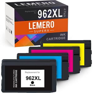962xl ink cartridge lemerosuperx remanufactured ink cartridge replacement for hp 962xl 962 xl combo pack, work for 9010, 9020, 9025, 9018, 9010, 9015, (black color 4 pack) 962