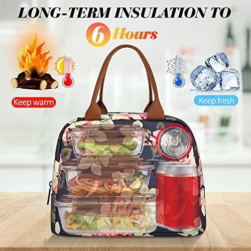 LOKASS Lunch Bag Women Insulated Lunch Box Water-resistant Lunch Tote Thermal Lunch Cooler Soft Liner Lunch Bags for Girls Lady Adults Work/College/Picnic/Beach/Fishing (Peony)