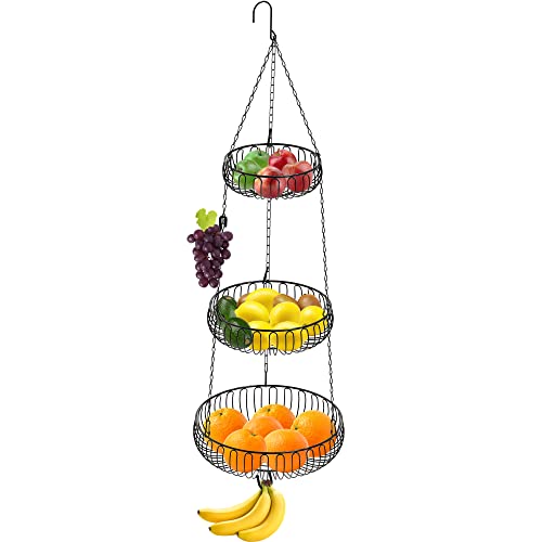 SimpleHouseware Hanging Fruit Basket, Classic Oblate, Black