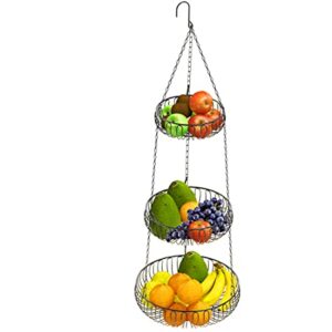 SimpleHouseware Hanging Fruit Basket, Classic Oblate, Black