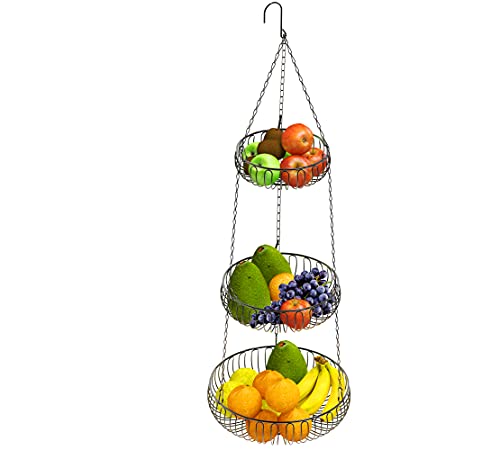 SimpleHouseware Hanging Fruit Basket, Classic Oblate, Black