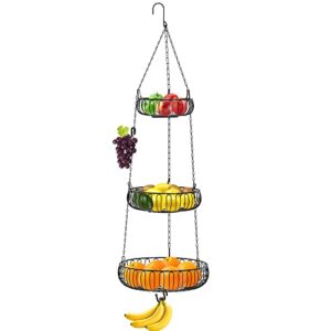 SimpleHouseware Hanging Fruit Basket, Classic Oblate, Black