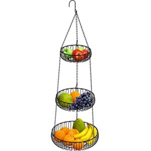 SimpleHouseware Hanging Fruit Basket, Classic Oblate, Black