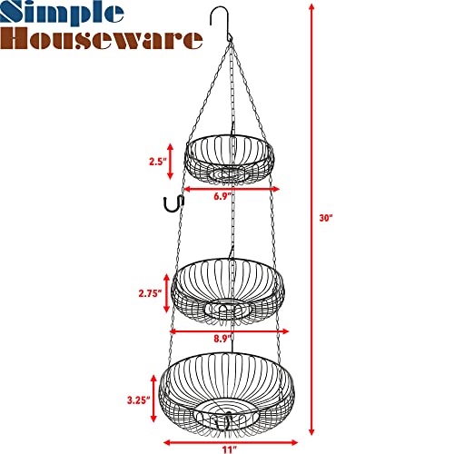 SimpleHouseware Hanging Fruit Basket, Classic Oblate, Black