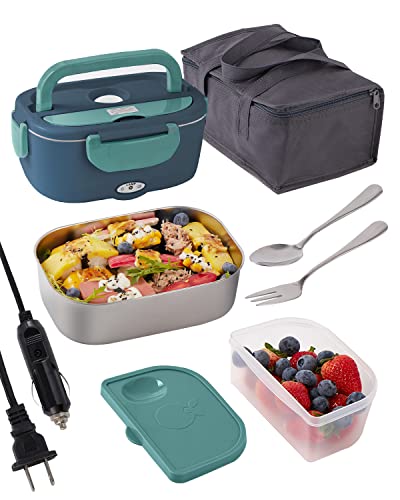 Electric Lunch Box,Portable Box Food Heater, Electric Lunch Box Food Heater,For Car/Truck Work 12v/24v/110v/60w,Stainless Steel Container Fork & Spoon And Bag