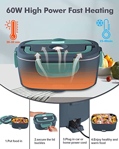 Electric Lunch Box,Portable Box Food Heater, Electric Lunch Box Food Heater,For Car/Truck Work 12v/24v/110v/60w,Stainless Steel Container Fork & Spoon And Bag