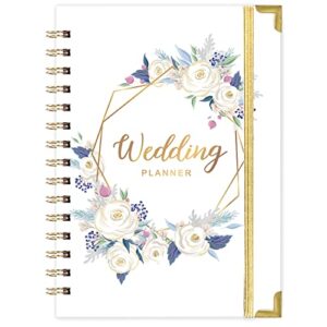 tullofa wedding planner – wedding planner book and organizer for the bride with 5 tabbed sections, 6.5″ x 8.75″, hardcover with metal corner + 5 inner pocket + sticker + notes pages – purple white