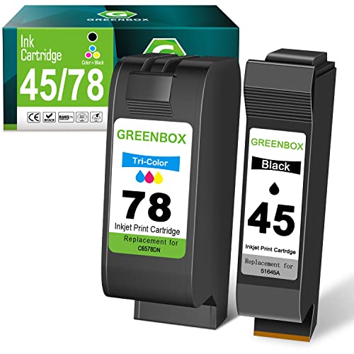 GREENBOX Remanufactured 45 78 High-Yield Ink Cartridge Replacement for HP 45 78 51645 51645A C6578AN C6578DN for Color Copier 180 Deskjet 1100C 1220C 6122 930C 970C 990C Printer (1 Black 1 Tri-Color)