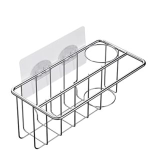 sponge holder for kitchen sink, 3-in-1 kitchen sink caddy with adhesive pad, sus304 stainless steel sink sponge holder, kitchen sink organizer for sponge, dish brush and dish towel, no drilling