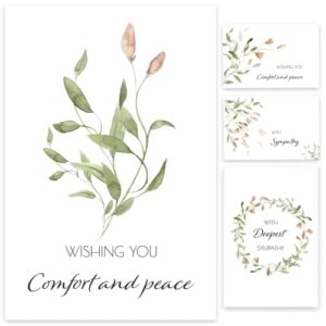 kibaga beautiful sympathy cards set of 20 with envelopes and stickers – perfect bulk set to express your condolences – tasteful watercolor floral assortment w/ a simple heartfelt note of condolence