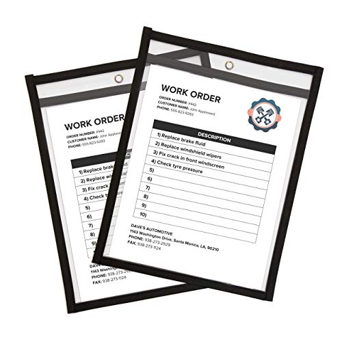 Job Ticket Holders 9x12 (30 Pack) - Dry Erase Document Holder - Shop Holder - Order Clear Black Sleeves - 8.5 x 11 Tickets - Plastic Heavy Duty Work Pocket - Hanging Sheet Protectors - Plastic Sleeves