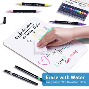 Wet Erase Markers Dual Tip, Lazgol 12 Assorted Colors, Dual Tip Brush & Ultra Fine Overhead Transparency Smudge Free Markers for Dry Erase Whiteboard, Refrigerator Calendars, Glass, Films and Any Kind of Wet Erase Surface, Erase with Water