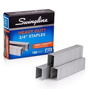 Swingline Staples, Heavy Duty, 3/4" Length, 160 Sheet Capacity, 100/Strip, 1000/Box, 1 Pack (35319) , Silver