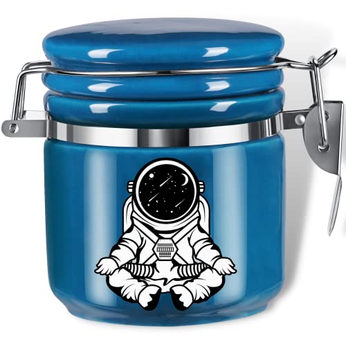 Smell Proof Jar Half Oz (250ml), Ceramic Smell Proof Containers, Stash Jar with Clamp Lid - Double Sealed Airtight Jar, Separate Space for Humidity Pack To Keep Herbs, Spices Fresh For Months - Blue