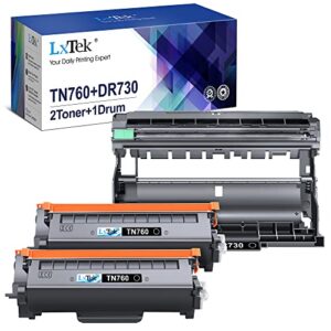lxtek compatible toner cartridge & drum unit replacements for brother tn760 tn-760 dr730 dr-730 to use with hl-l2350dw hl-l2395dw hl-l2370dwxl printer (2 toner cartridges, 1 drum unit, 3 pack)