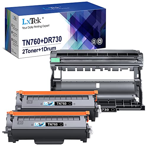 LxTek Compatible Toner Cartridge & Drum Unit Replacements for Brother TN760 TN-760 DR730 DR-730 to use with HL-L2350DW HL-L2395DW HL-L2370DWXL Printer (2 Toner Cartridges, 1 Drum Unit, 3 Pack)