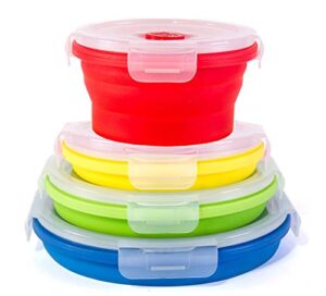 thin bins collapsible containers set of 4 round silicone food storage containers bpa free, microwave, dishwasher and freezer safe – no more cluttered container cabinet! sc-149a